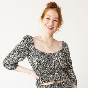 SONOMA Lace-Up 3/4 Sleeve Peplum Top Size S